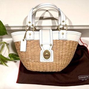 Coach Straw/White Leather Bucket Bag #M0668-10728